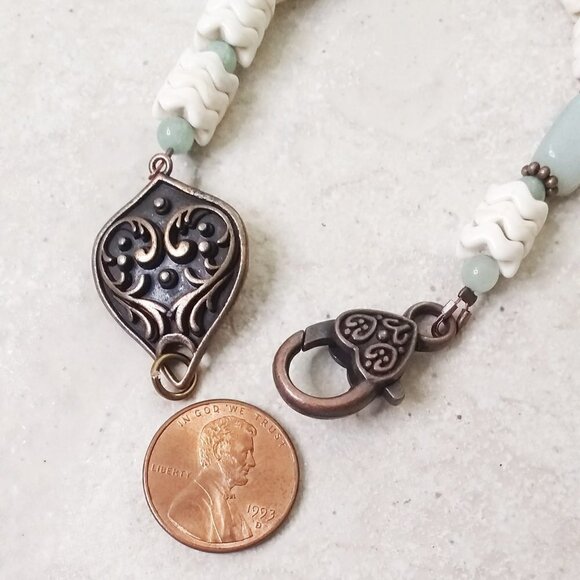 Green Aventurine & Ornate Copper Bracelet ~ Easy Open Clasp ~ Prosperity & Luck! - Picture 2 of 8